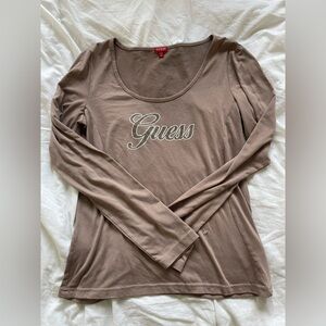 Vintage Y2K Brown Guess Rhinestone Long Sleeve Top